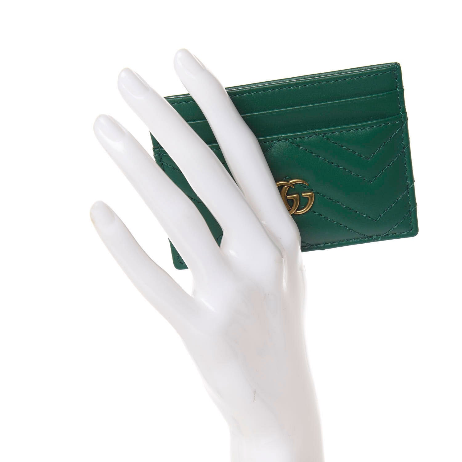 Gucci Calfskin Matelasse GG Marmont Card Holder Emerald Green 2 of 7