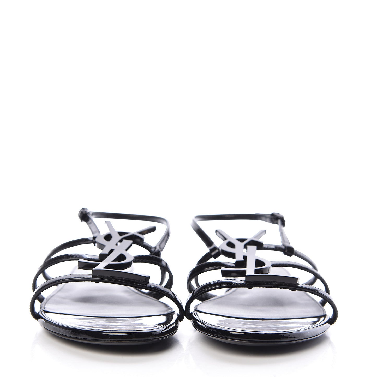 Patent Calfskin Cassandra Monogram Sandals 38 Black
