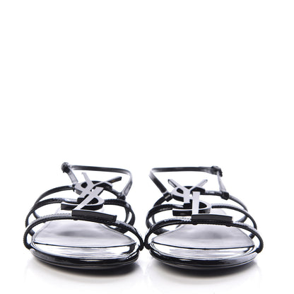 Saint Laurent Patent Calfskin Cassandra Monogram Sandals 38 Black 2 of 9