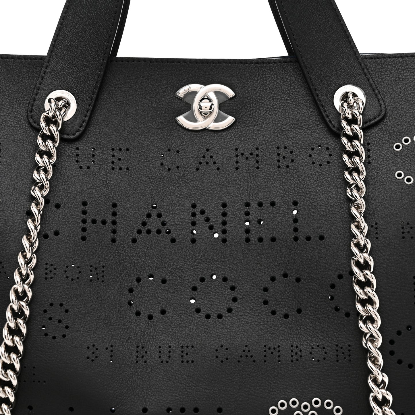 Calfskin Tweed Small Logo Eyelets Shopping Tote Black