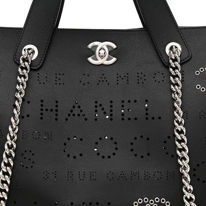 Chanel Calfskin Tweed Small Logo Eyelets Shopping Tote Black 9 of 11