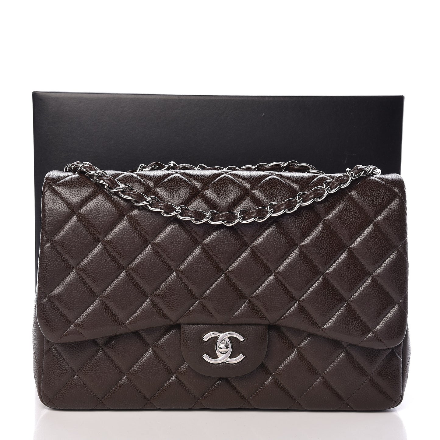 Caviar Quilted Jumbo Single Flap Dark Brown