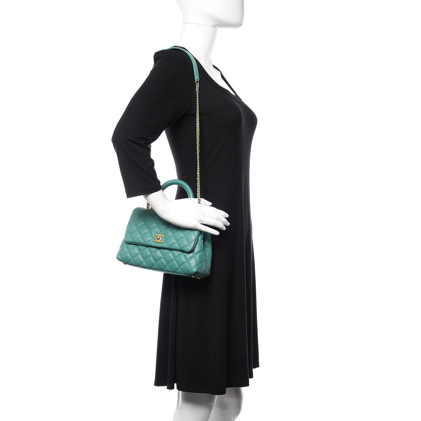 Caviar Lizard Quilted Mini Coco Handle Flap Green