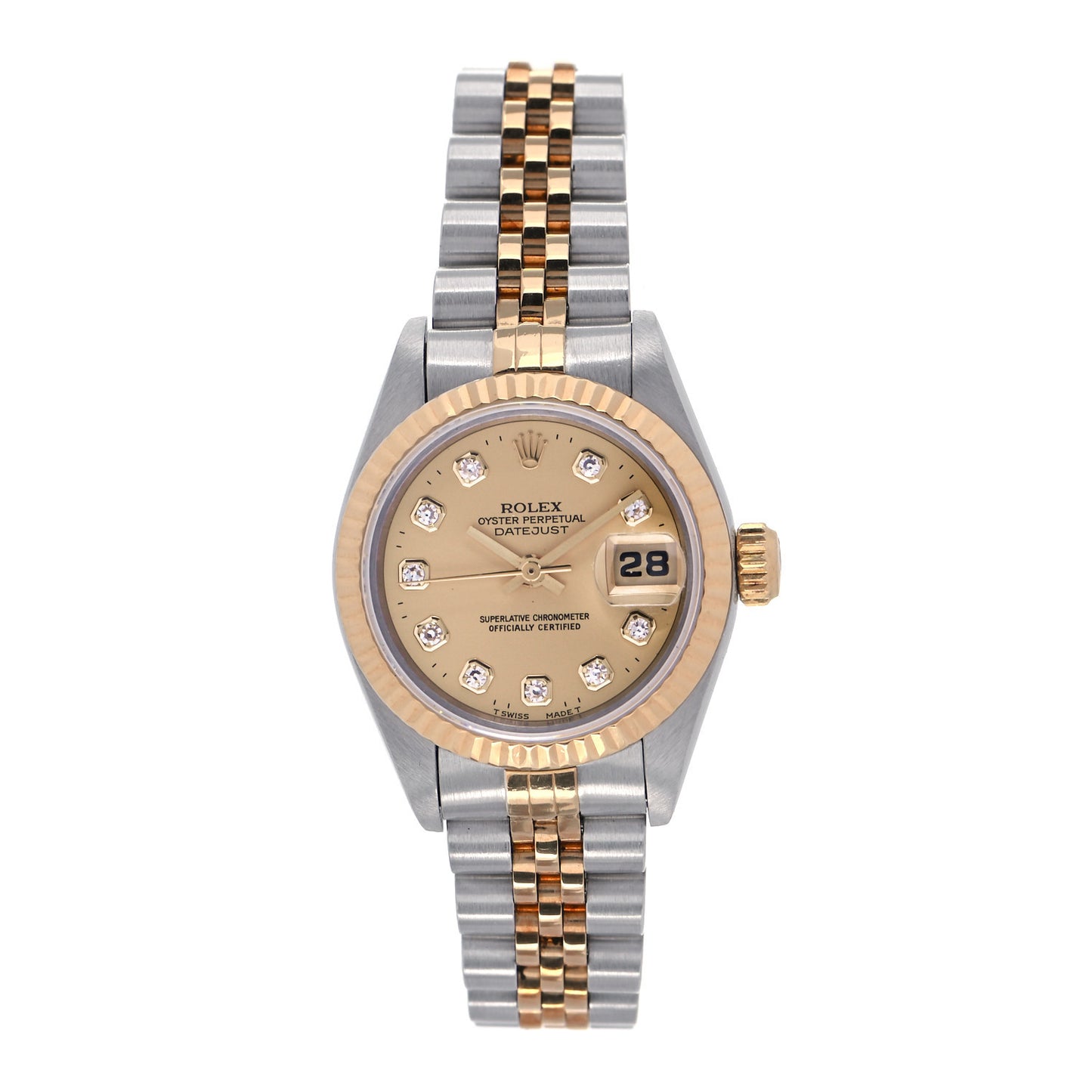 Stainless Steel 18K Yellow Gold Diamond 26mm Oyster Perpetual Datejust Watch Champagne 69173