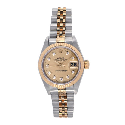 Rolex Stainless Steel 18K Yellow Gold Diamond 26mm Oyster Perpetual Datejust Watch Champagne 69173 1 of 4