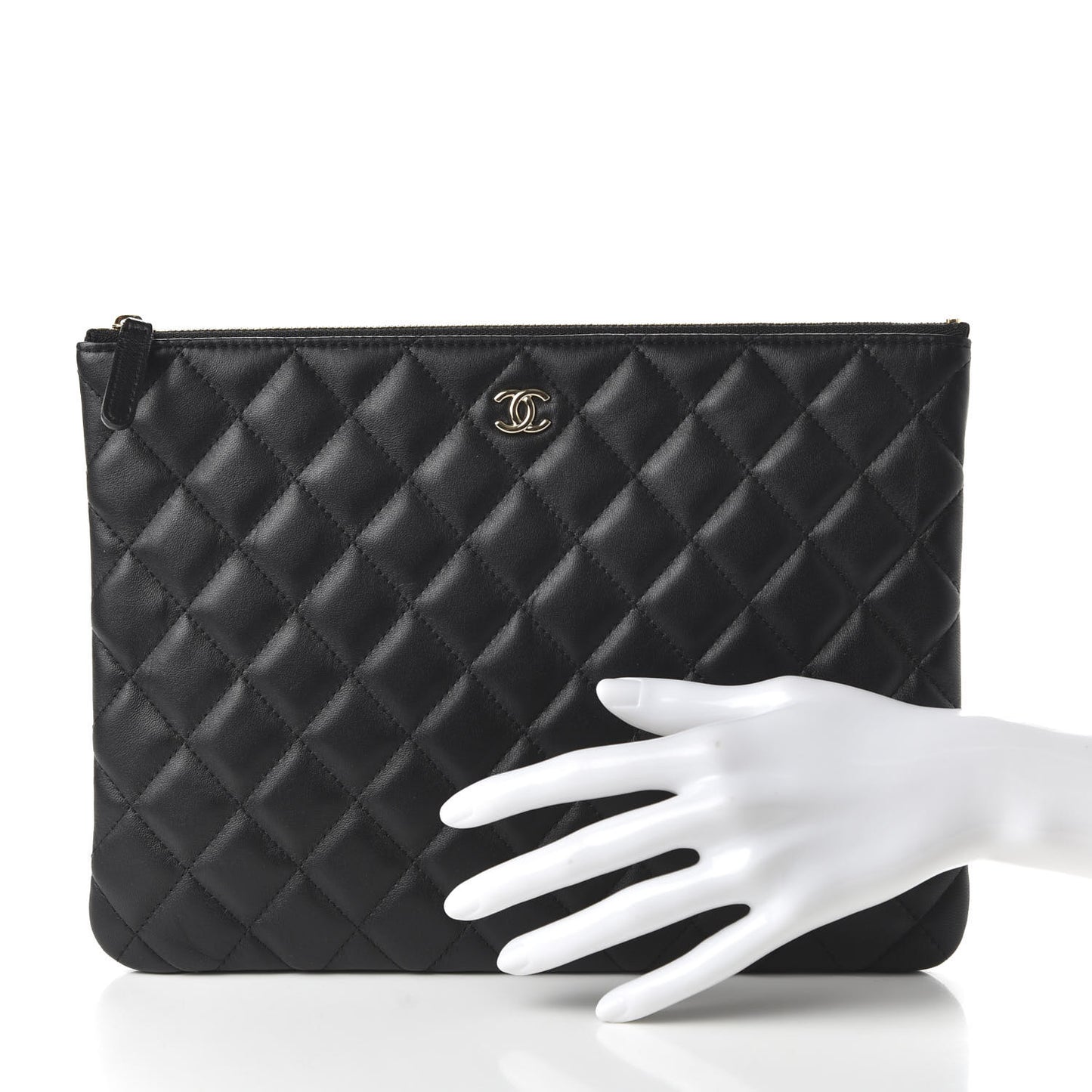 Lambskin Quilted Medium Cosmetic Case Black