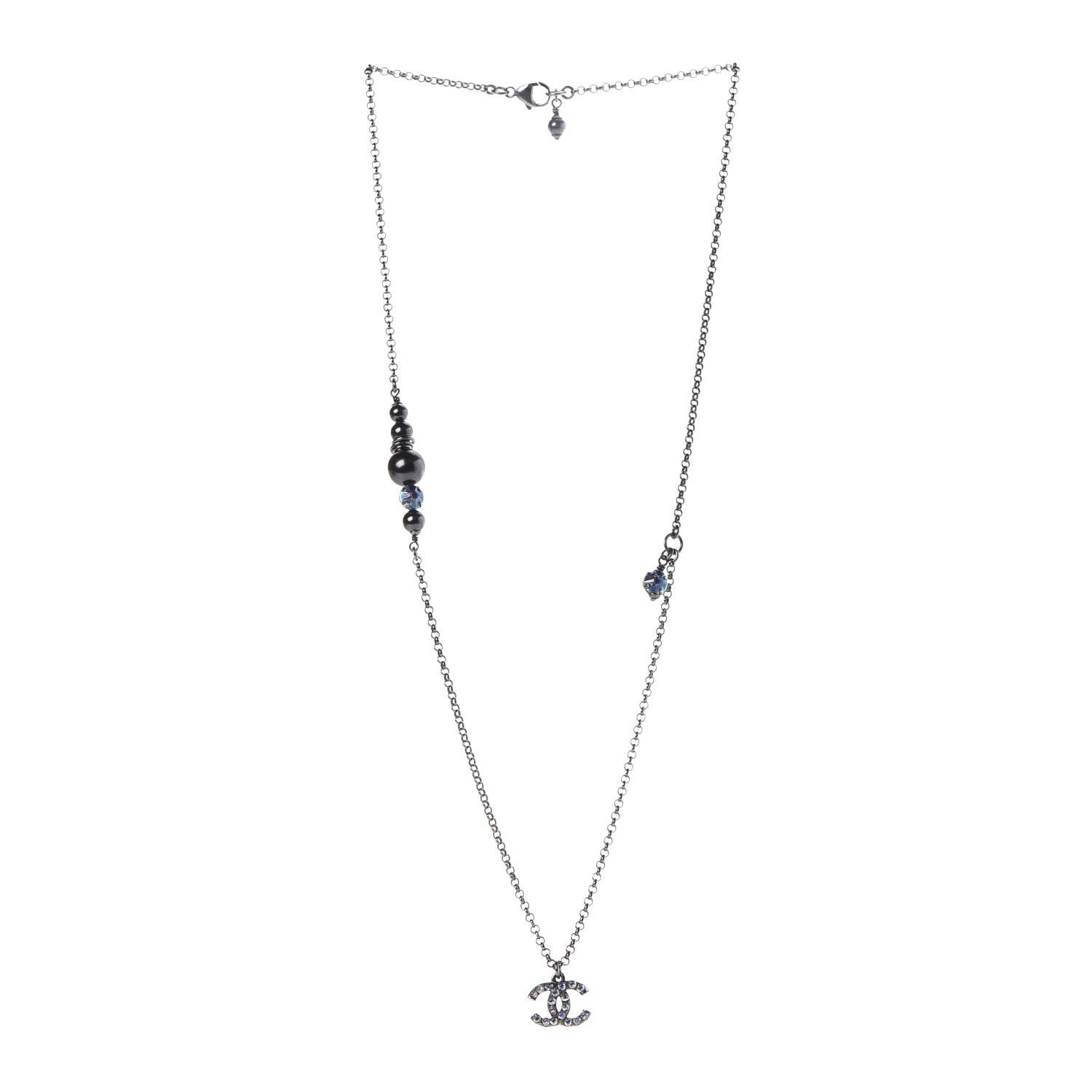Chanel Ruthenium Crystal CC Necklace Iridescent Purple 3 of 7