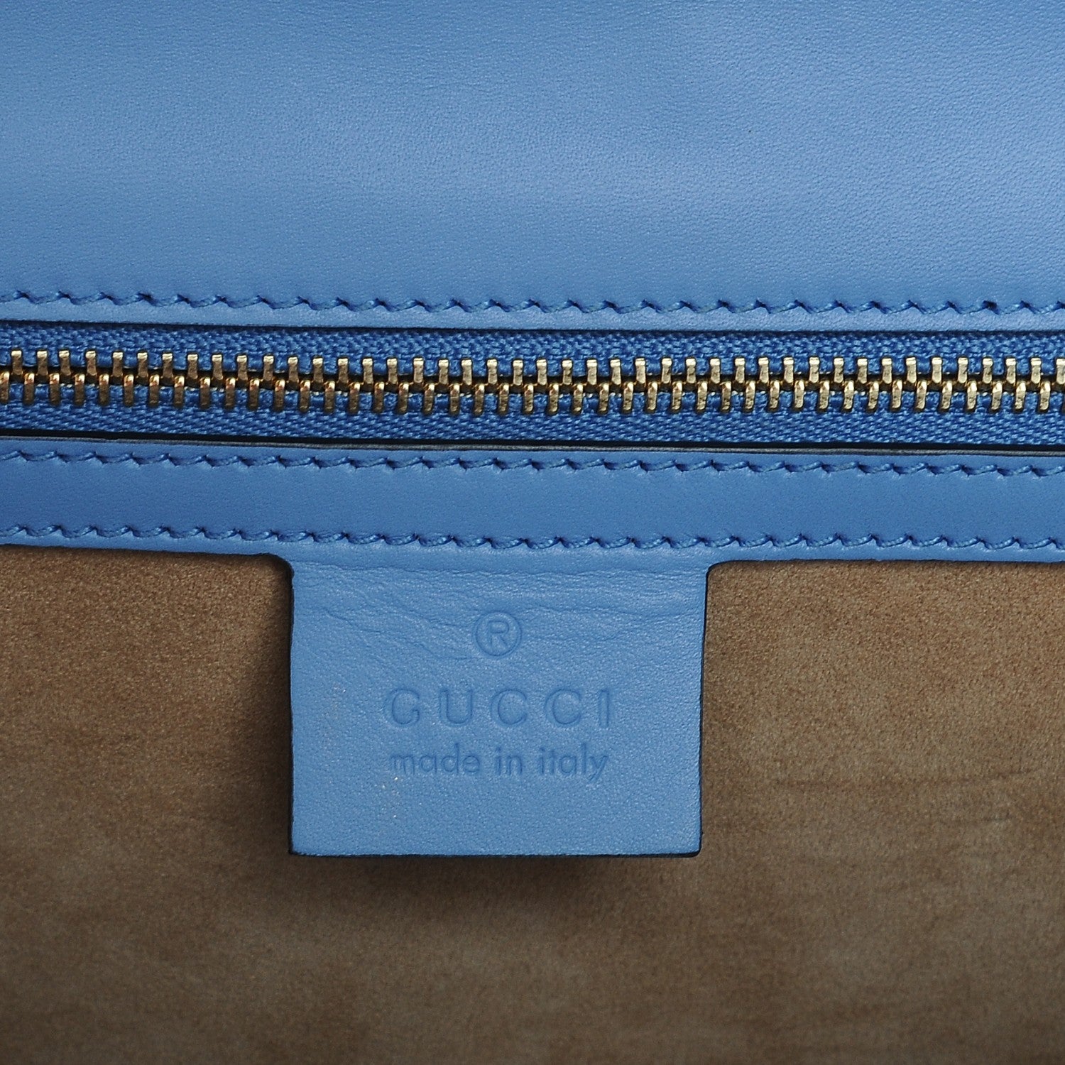Gucci Calfskin Embroidered Medium Sylvie Top Handle Bag Clear Sky Blue 7 of 9