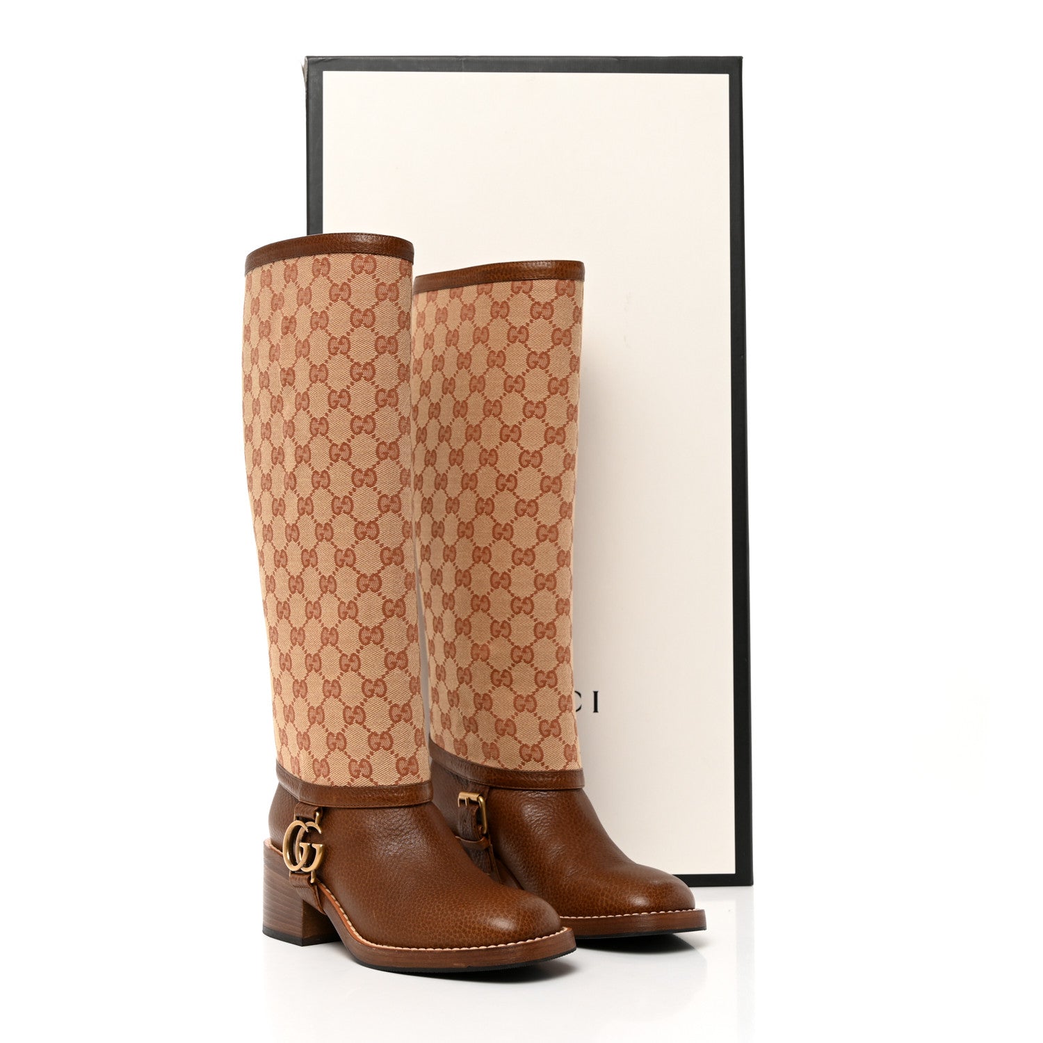 Gucci GG Monogram Calfskin Lola Tall Boots 35.5 Beige Ruggine 10 of 10