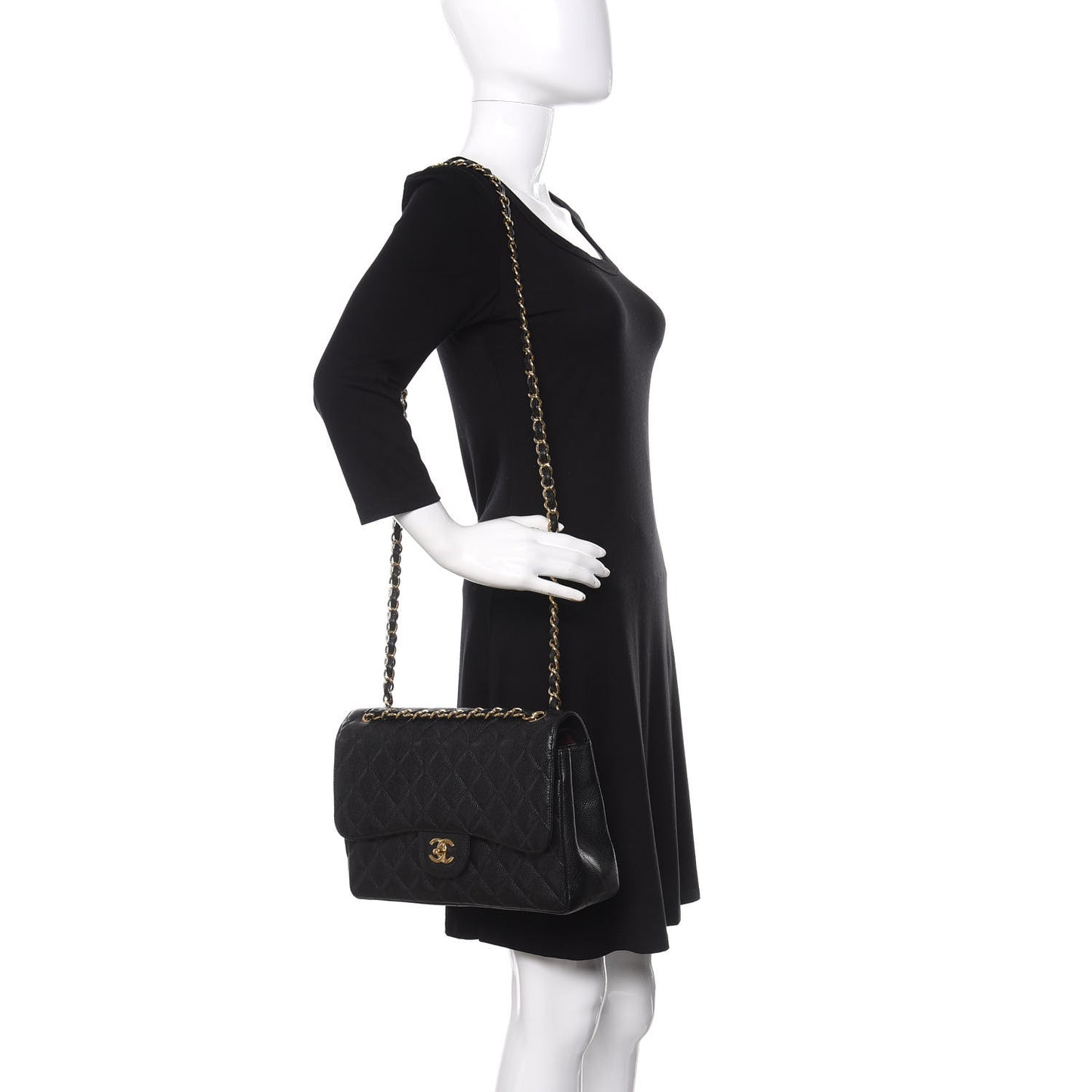 Caviar Quilted Jumbo Double Flap Black