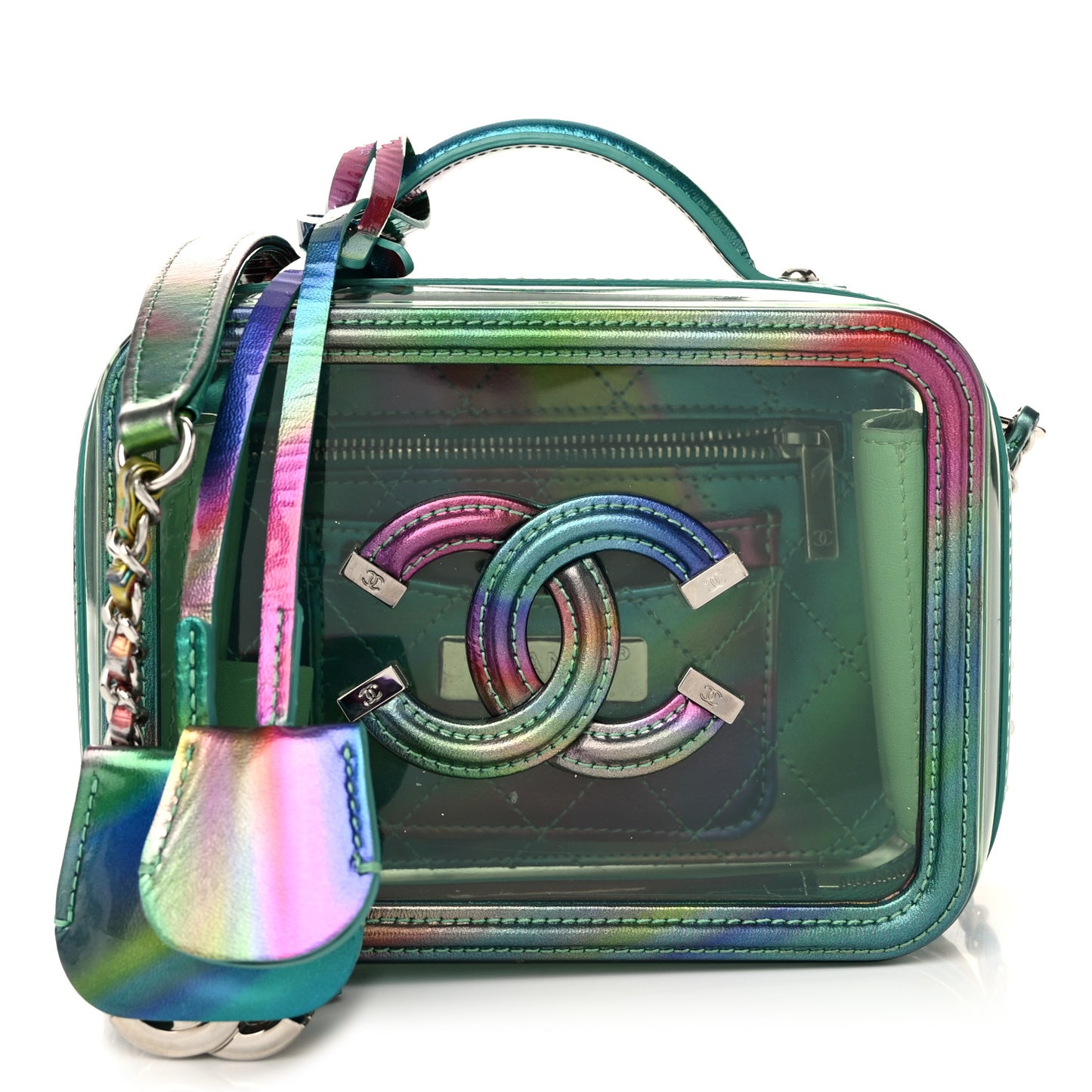 PVC Patent Calfskin Patent Lambskin Small CC Vanity Case Green