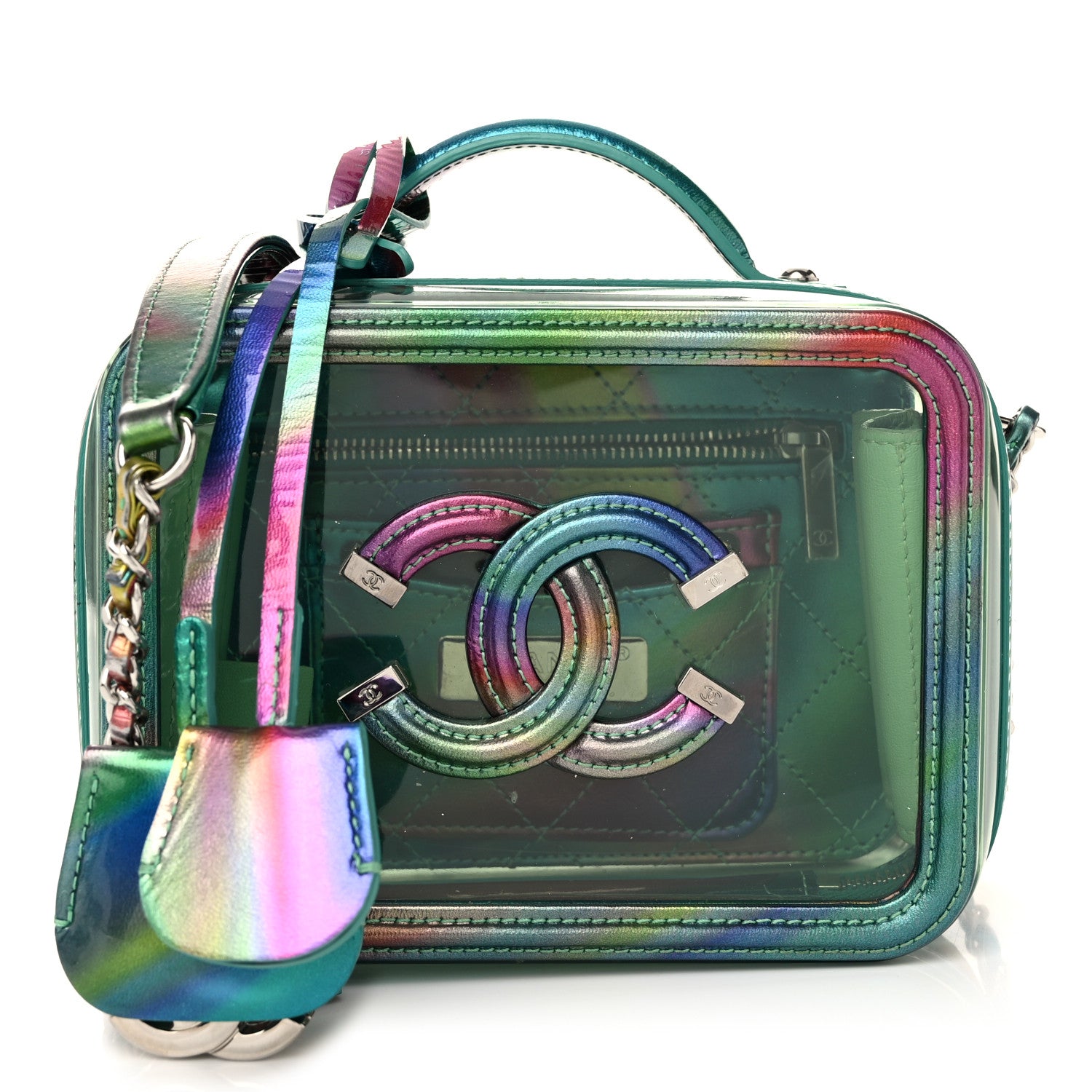 Chanel PVC Patent Calfskin Patent Lambskin Small CC Vanity Case Green 1 of 11