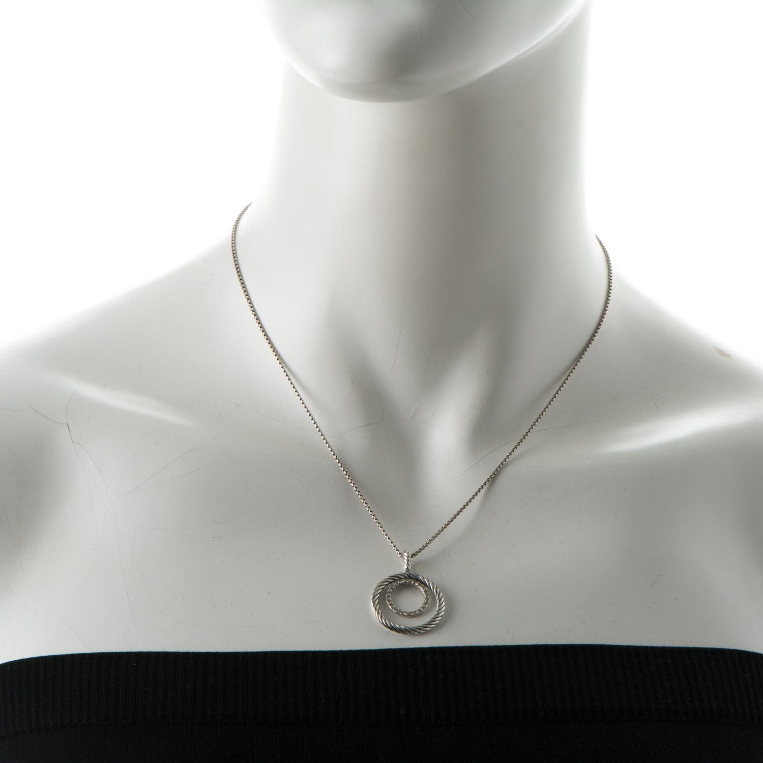 David Yurman Sterling Silver Pave Diamond Mobile Circle Pendant Necklace 2 of 6