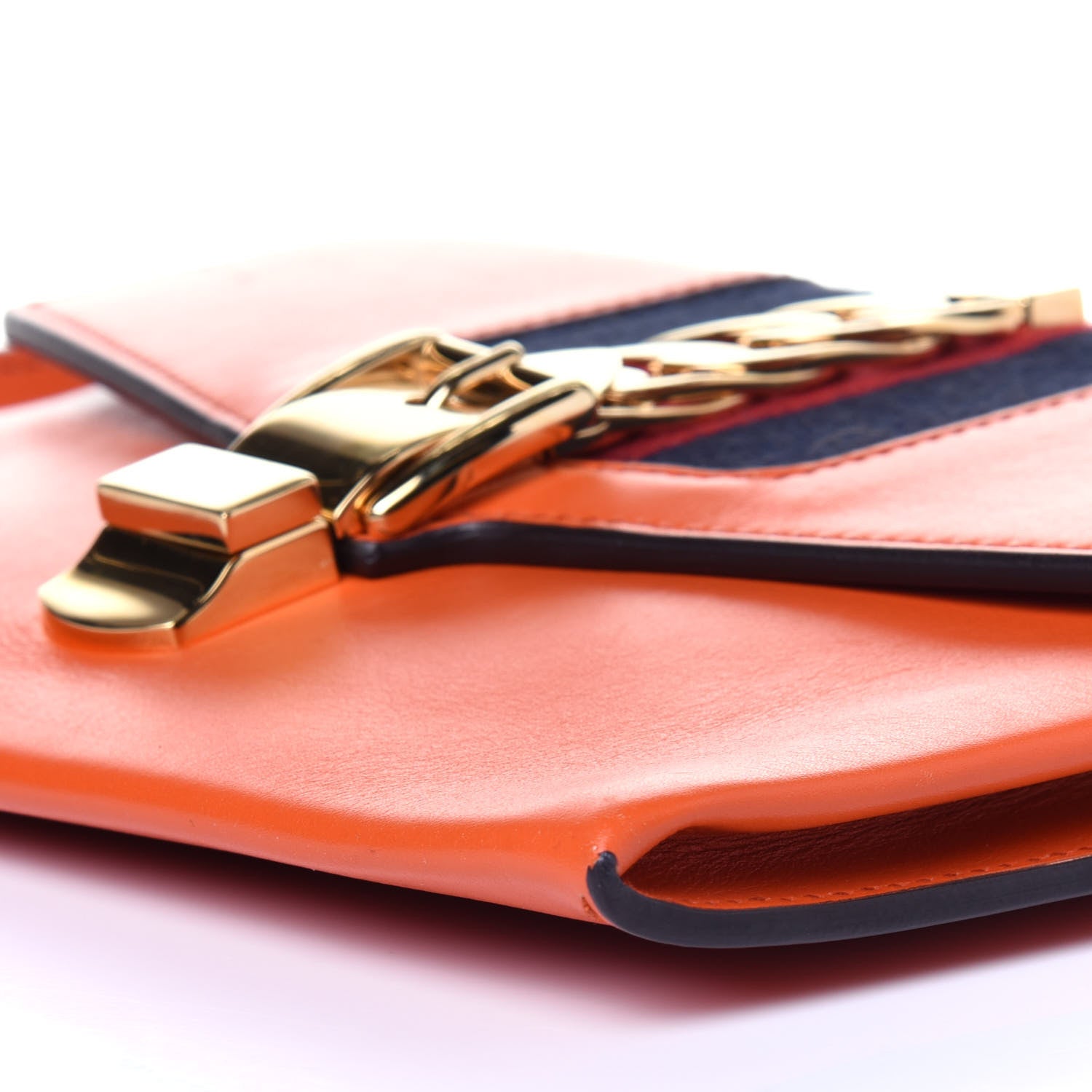 Gucci Calfskin Small Sylvie Wristlet Clutch Orange 10 of 12