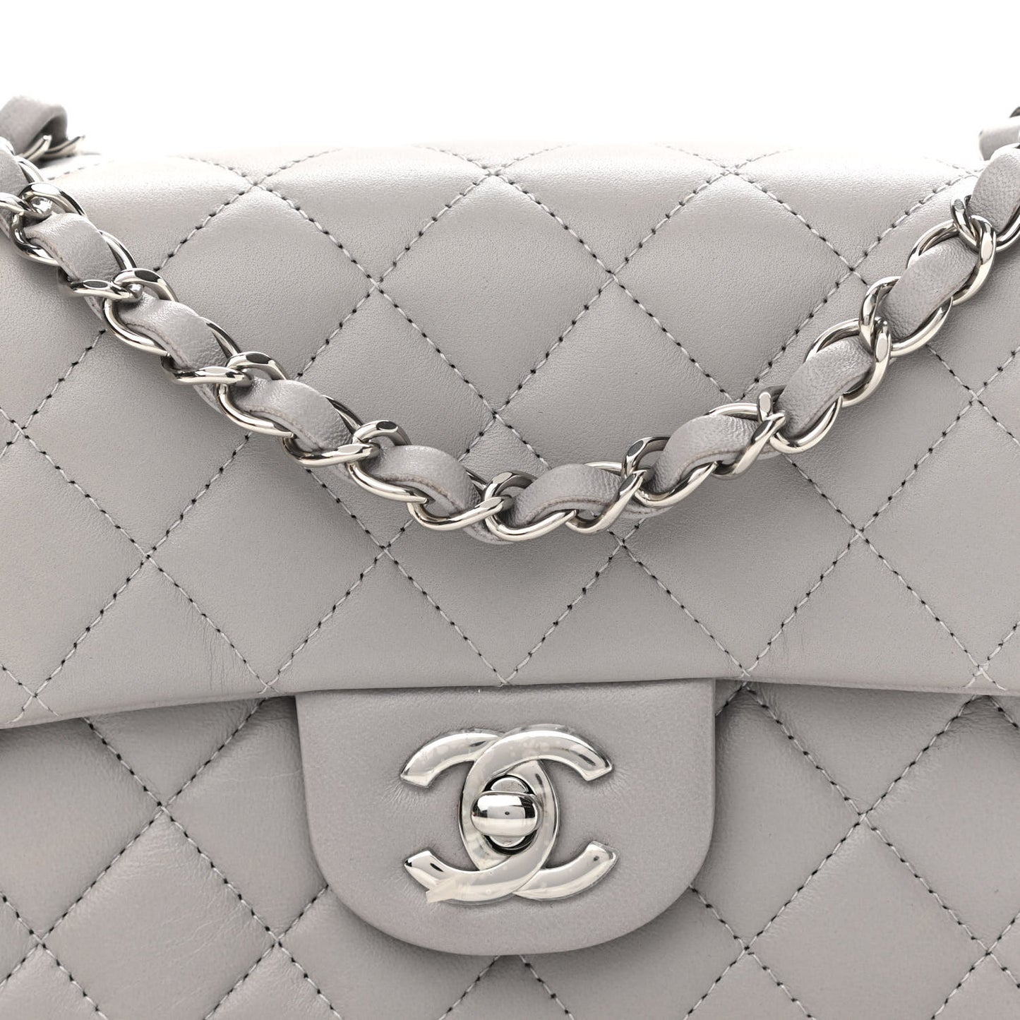 Lambskin Quilted Mini Rectangular Flap Grey