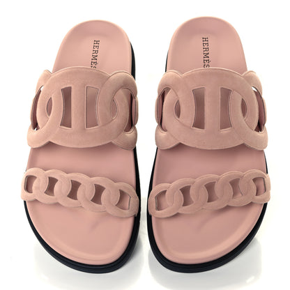 Hermes Suede Goatskin Extra Sandals 37 Rose Opaline 5 of 10