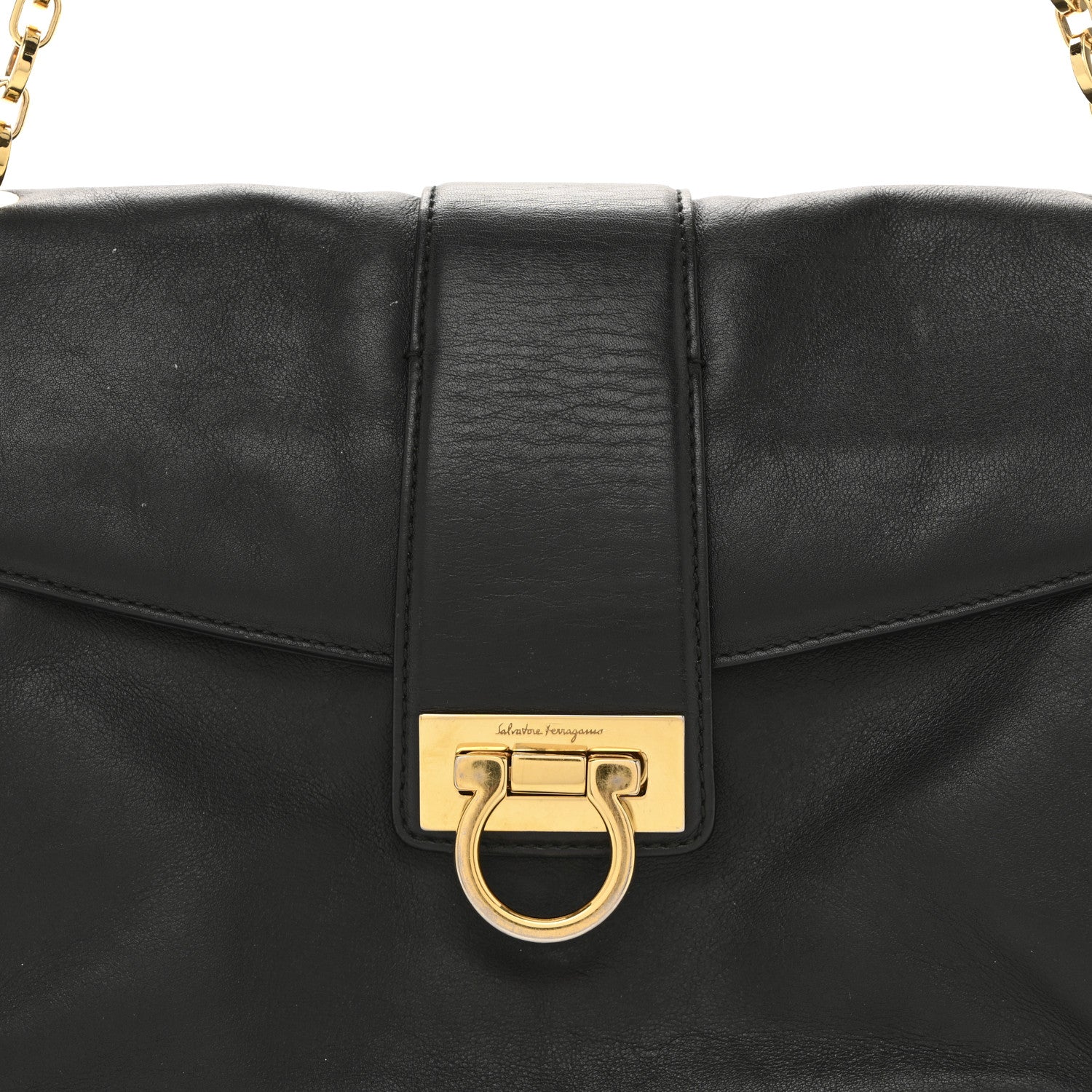 Salvatore Ferragamo Calfskin Gancio Lock Shoulder Bag Black 7 of 13