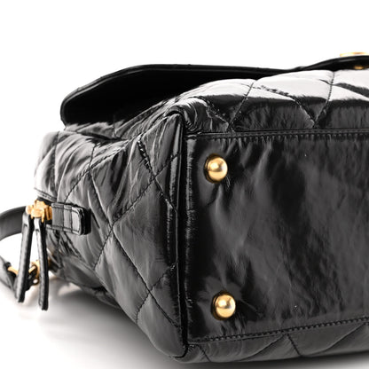 Chanel Shiny Crumpled Calfskin Quilted Large Bowling Bag Black 8 of 10