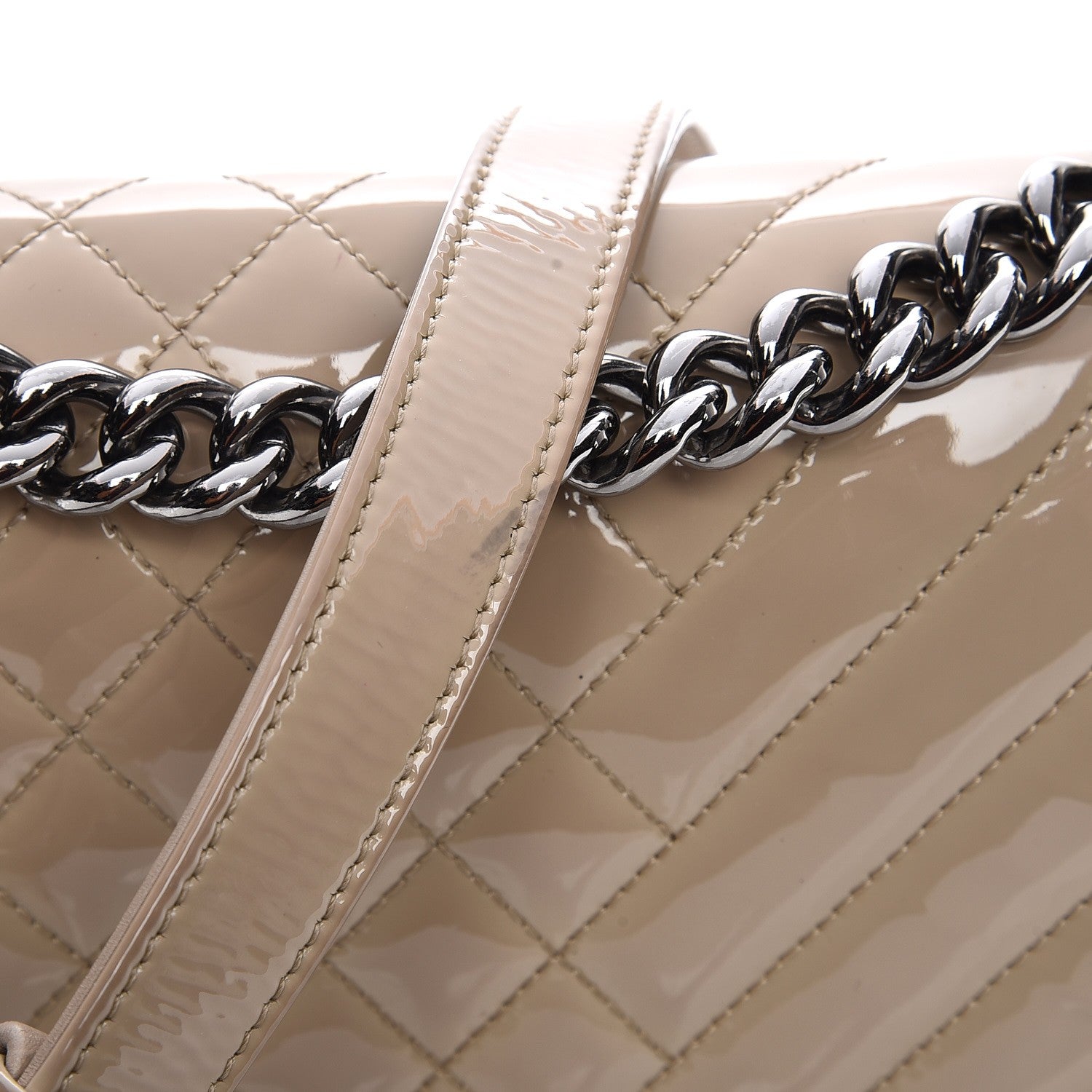 Chanel Patent Chevron Medium Boy Flap Beige 8 of 16