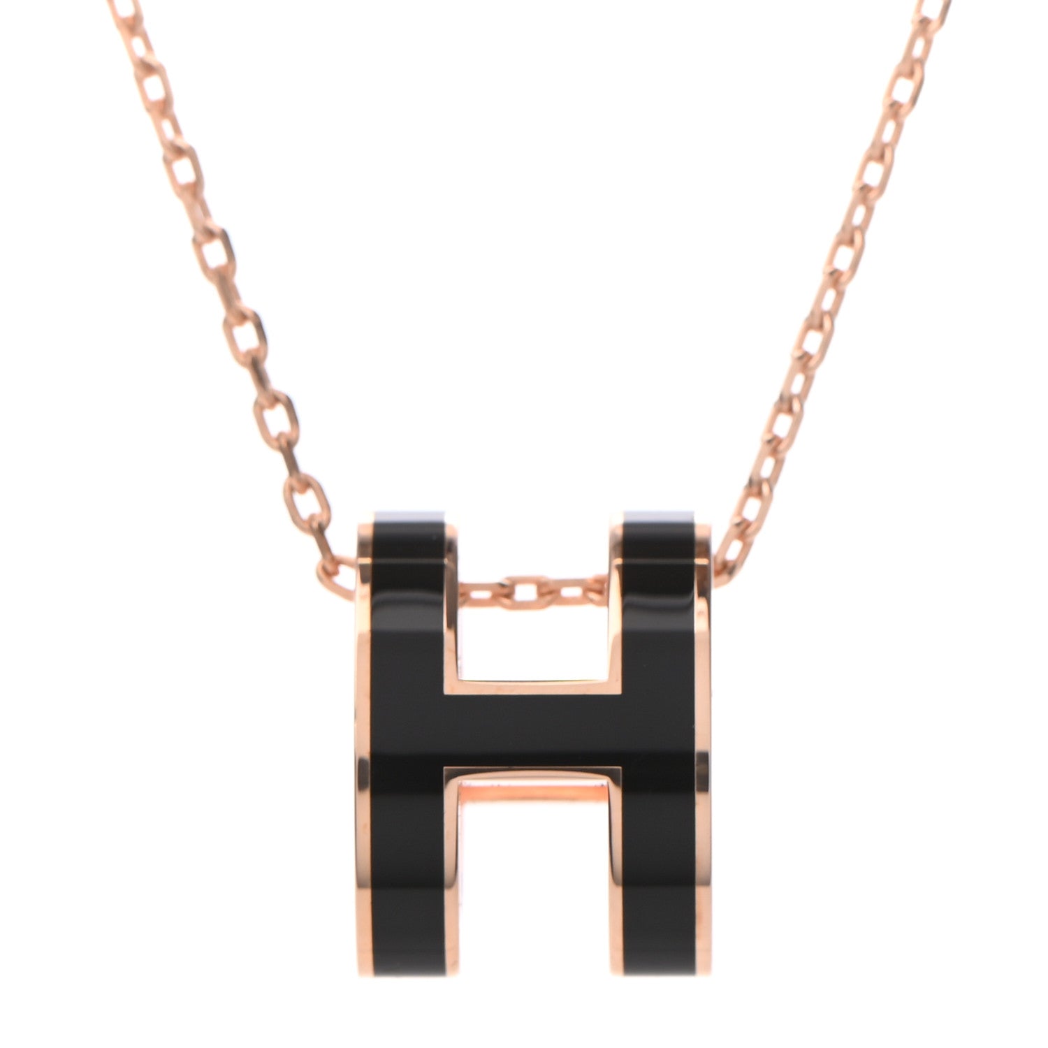 Hermes Lacquered Rose Gold Pop H Pendant Necklace Black 4 of 6
