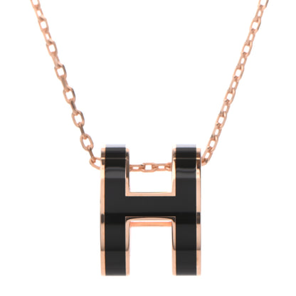 Hermes Lacquered Rose Gold Pop H Pendant Necklace Black 4 of 6
