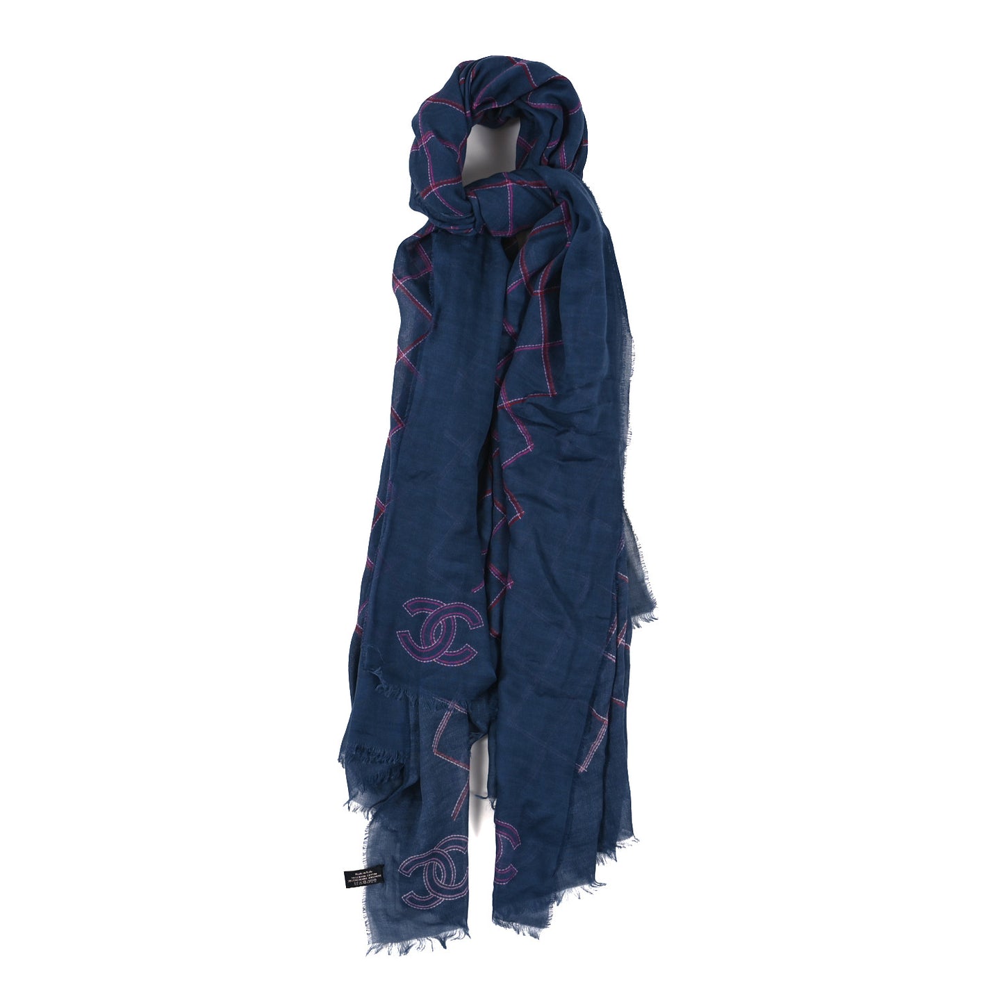 Cotton Cashmere Quilted CC Logo Stole Navy Pink