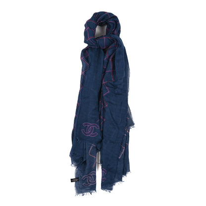 Chanel Cotton Cashmere Quilted CC Logo Stole Navy Pink 1 of 3