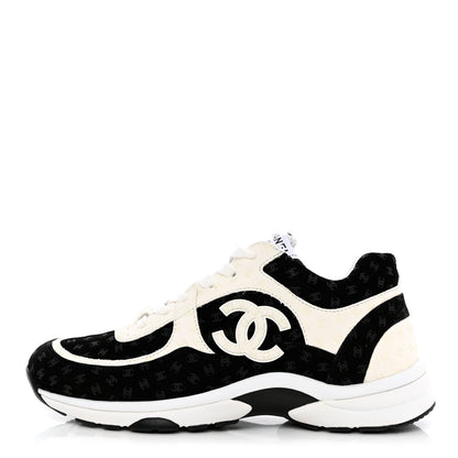 Chanel Suede Calfskin Printed CC Sneakers 36.5 Black White 1 of 9