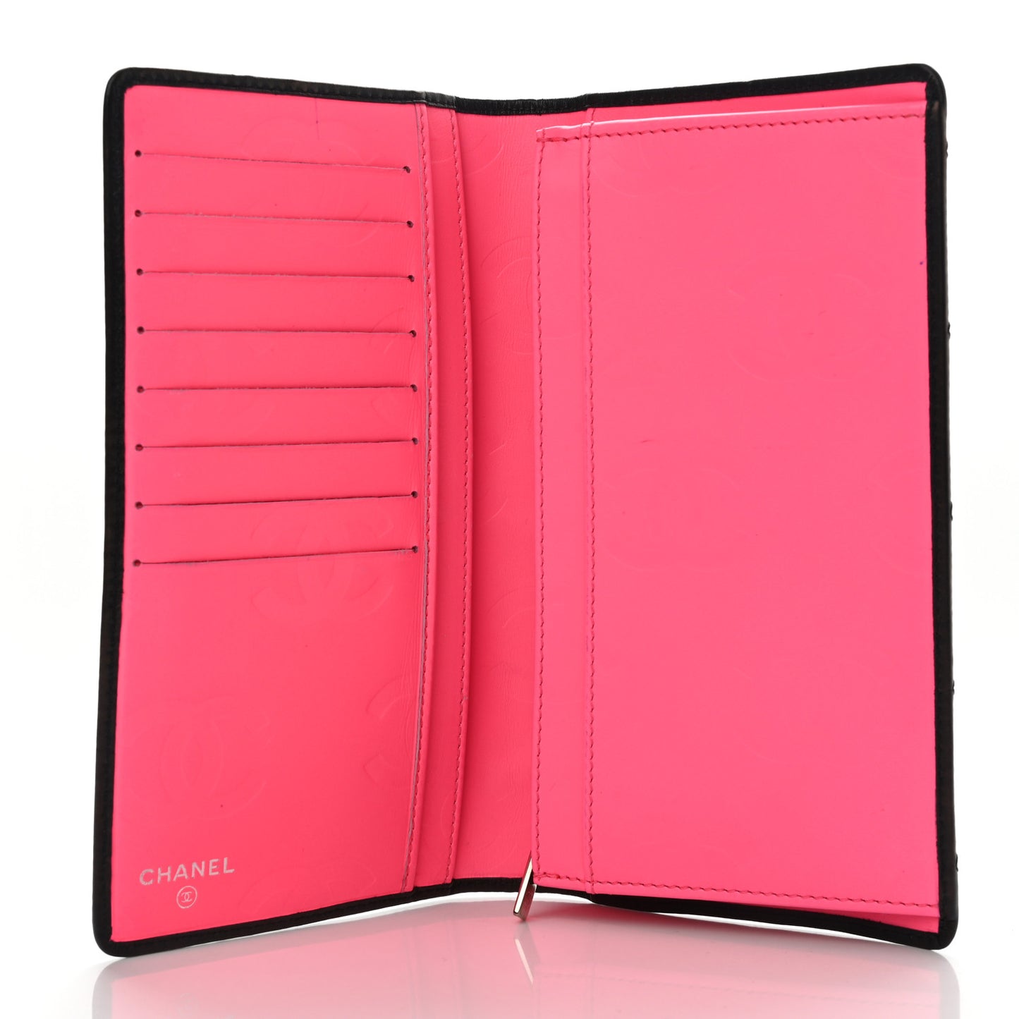 Calfskin Quilted Cambon Yen Wallet Black White