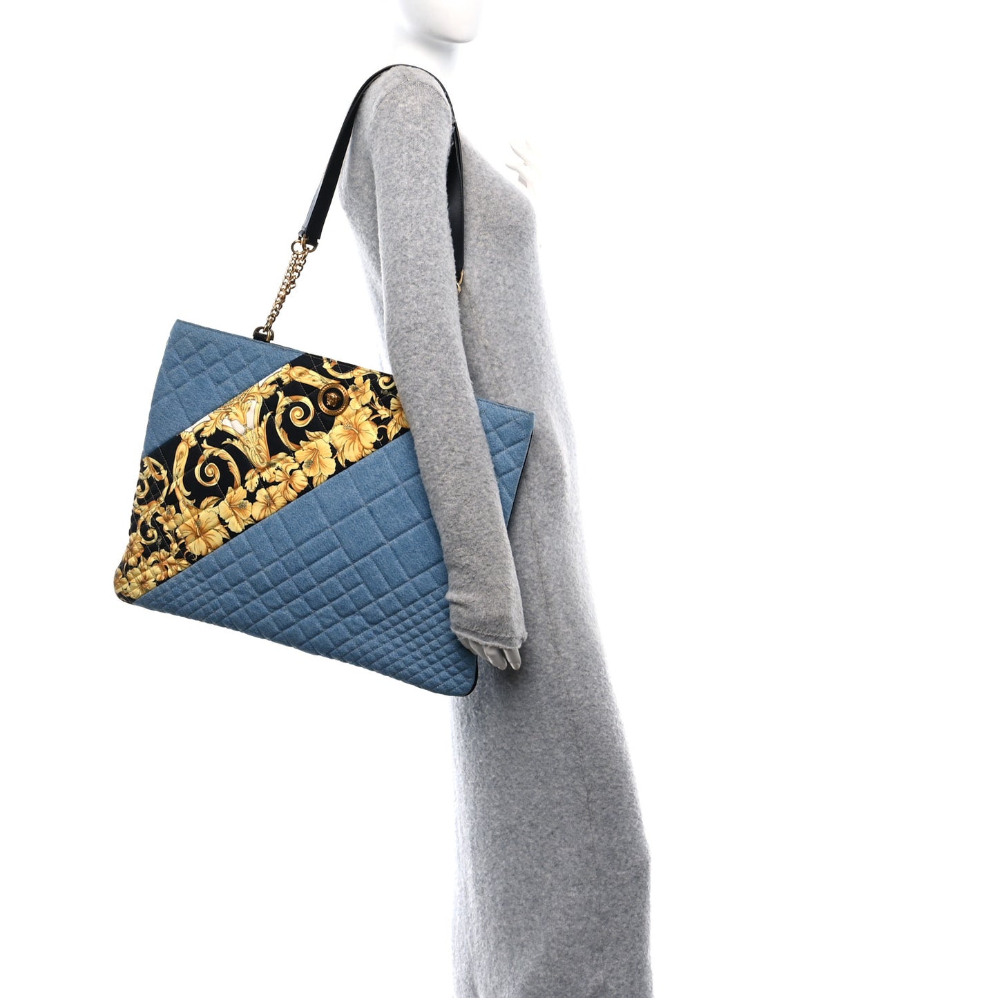Denim Printed Barocco Shopping Tote Dusk Blue Multicolor