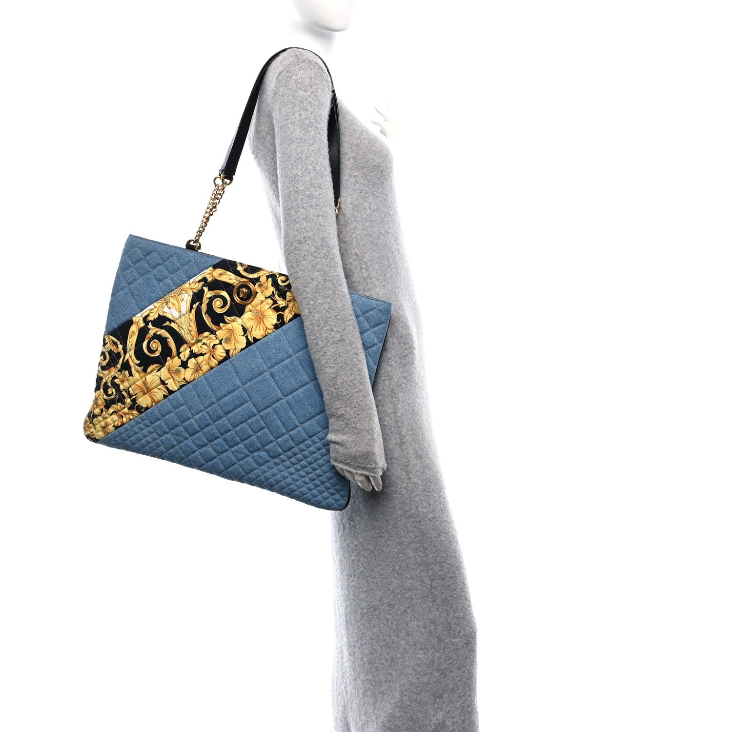 Versace Denim Printed Barocco Shopping Tote Dusk Blue Multicolor 3 of 10