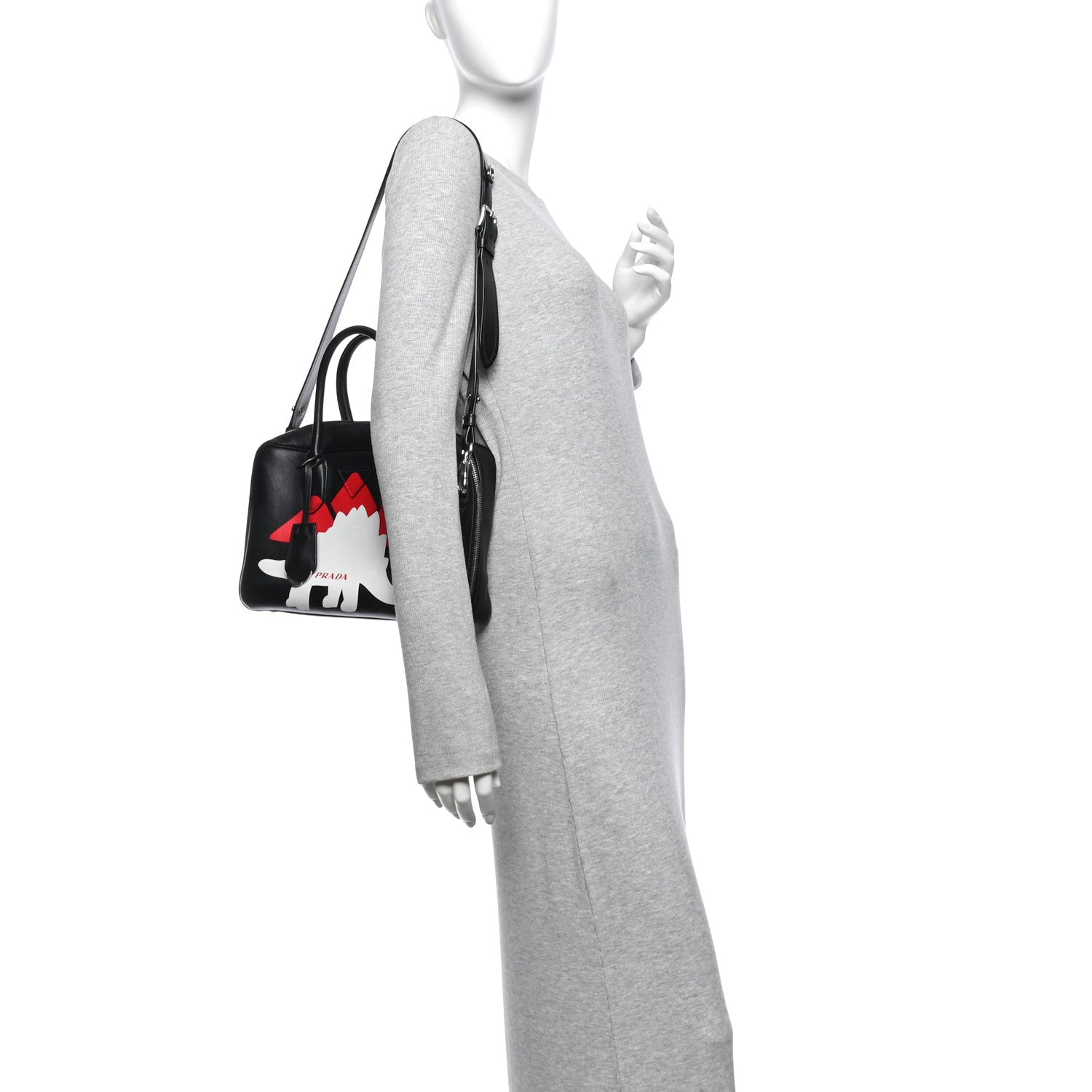 Prada City Calf Dinosaur Bauletto Black 2 of 11