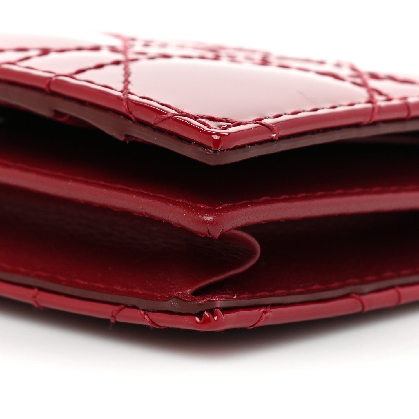 Patent Cannage Small Lady Dior Flap Card Holder Scarlet