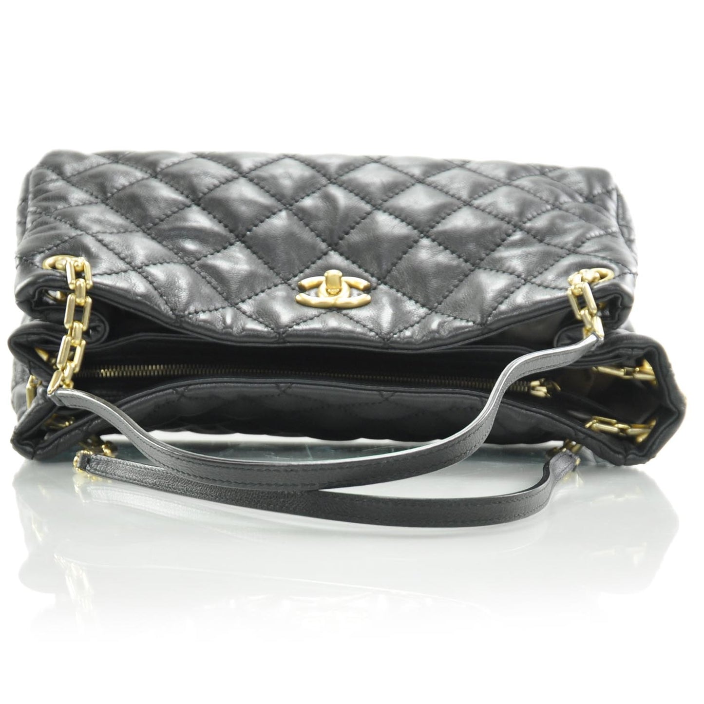 Calfskin Quilted Retro Chain Tote Black