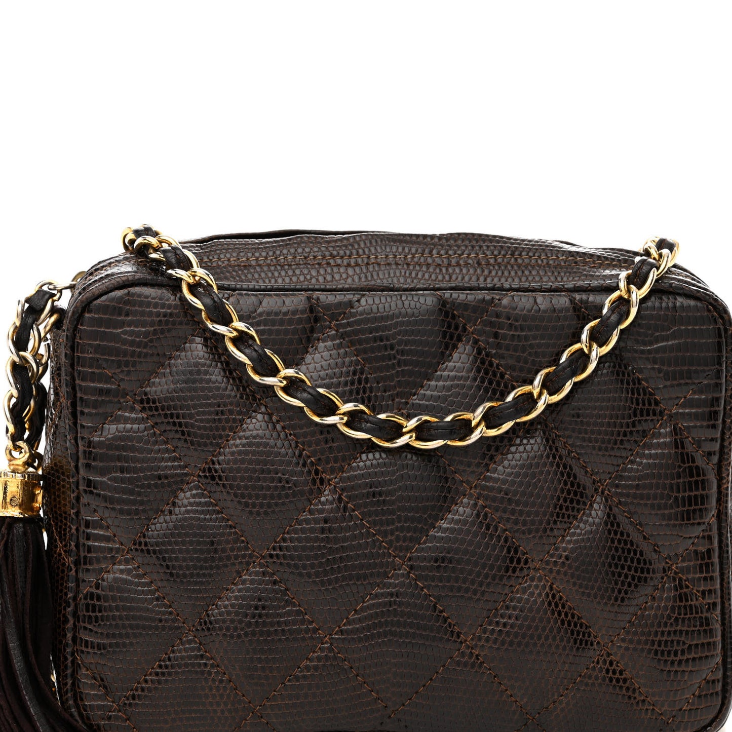 Lizard Quilted Tassel Camera Case Brown