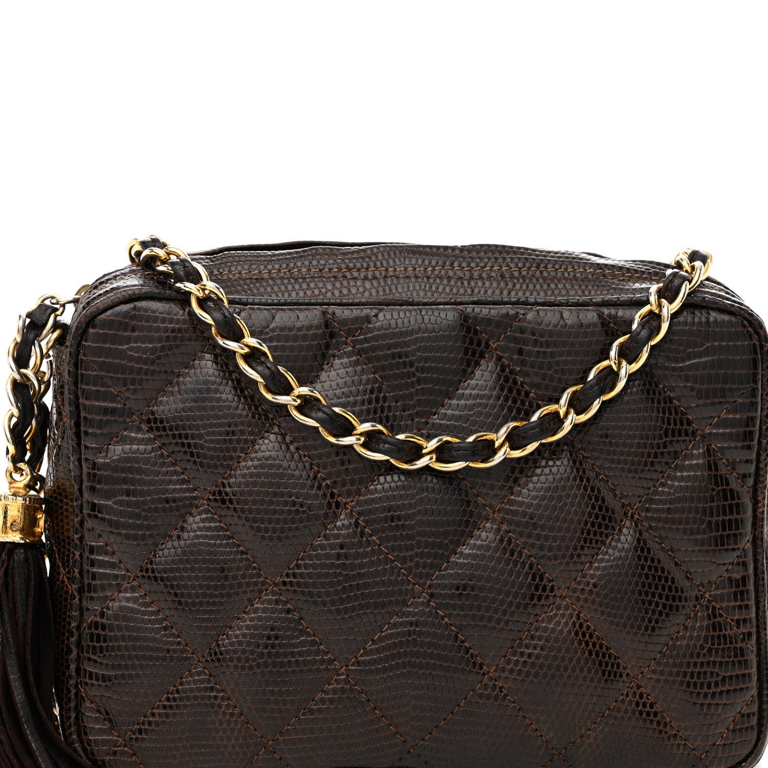 Chanel Lizard Quilted Tassel Camera Case Brown 8 of 15