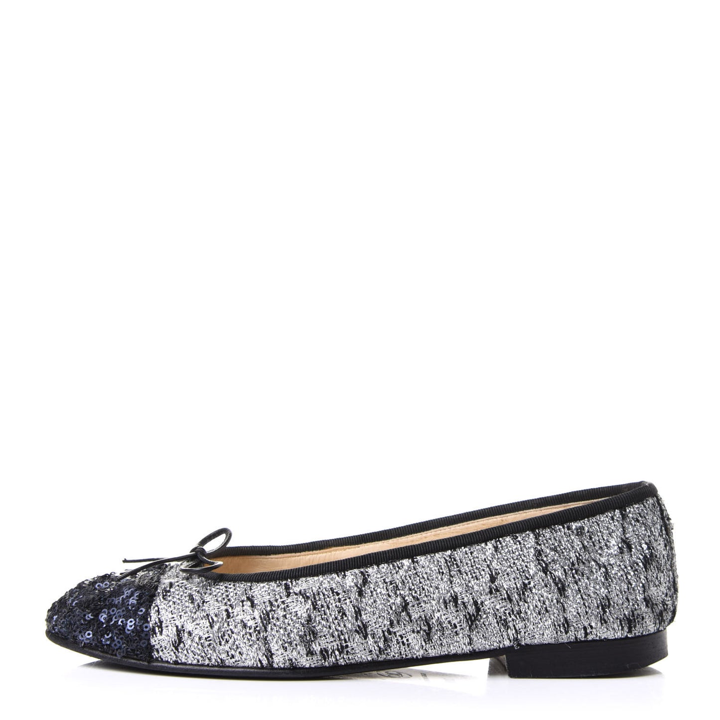 Tweed Sequin Cap Toe Ballerina Flats 38.5 Black Blue