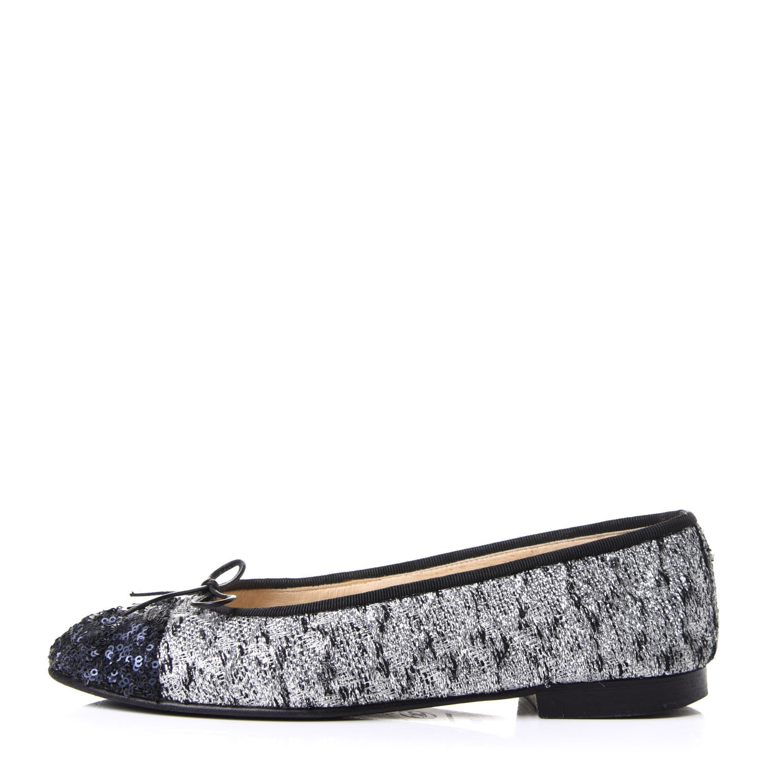 Chanel Tweed Sequin Cap Toe Ballerina Flats 38.5 Black Blue 1 of 9