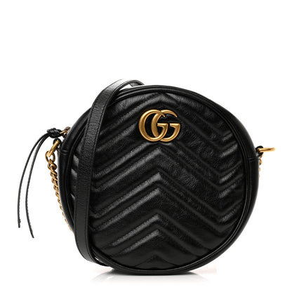 Gucci Azalea Calfskin Matelasse Heart Mini GG Marmont Round Shoulder Bag Black 1 of 10