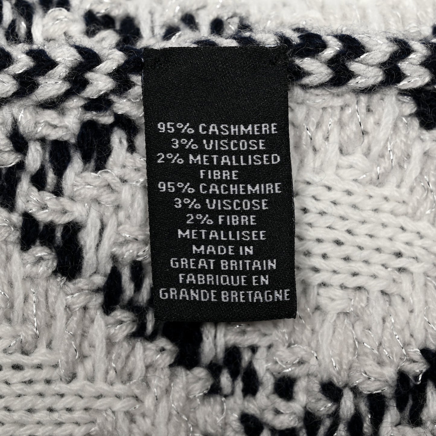 Cashmere Blend CC Beanie Hat With Gloves Set White Navy Blue