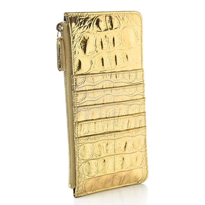 Chanel Calfskin Crocodile Embossed Cocodile Classic Flat Wallet Pouch Gold 3 of 10