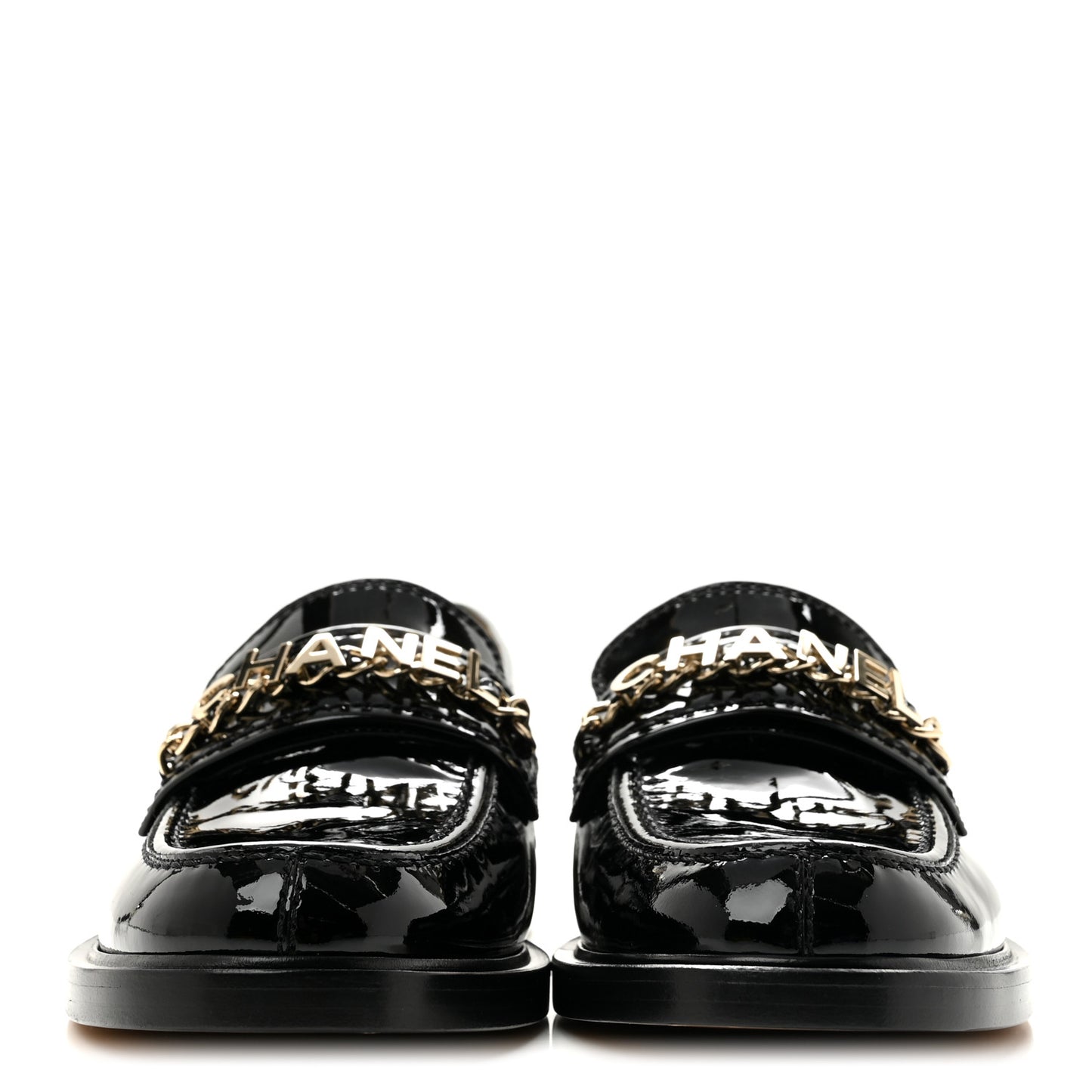 Patent Calfskin Logo Loafers 37 Black