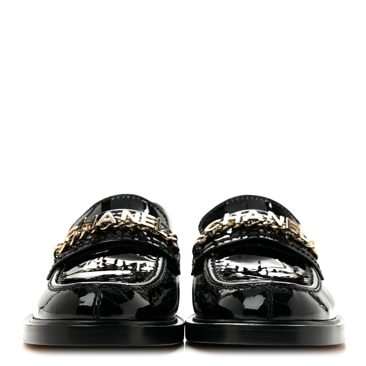Chanel Patent Calfskin Logo Loafers 37 Black 3 of 10