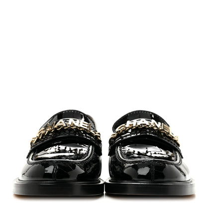 Chanel Patent Calfskin Logo Loafers 37 Black 3 of 10