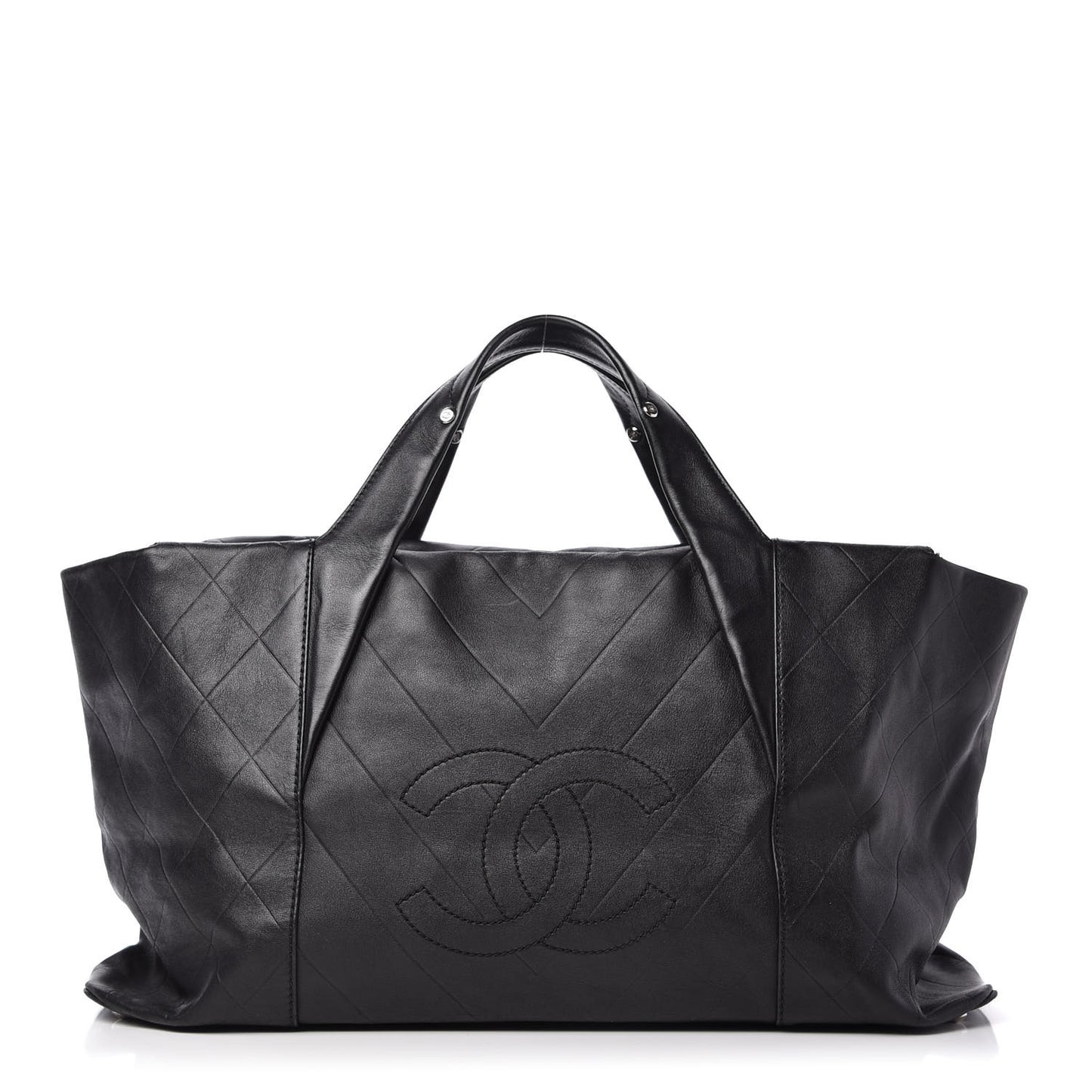 Calfskin Chevron CC All Day Long Tote Black
