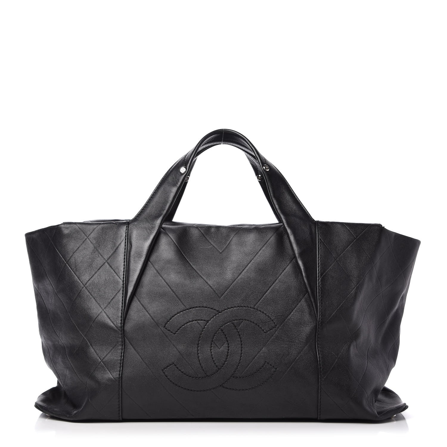 Chanel Calfskin Chevron CC All Day Long Tote Black 1 of 10