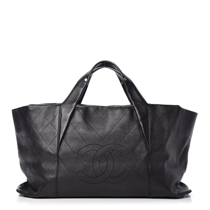 Chanel Calfskin Chevron CC All Day Long Tote Black 1 of 10