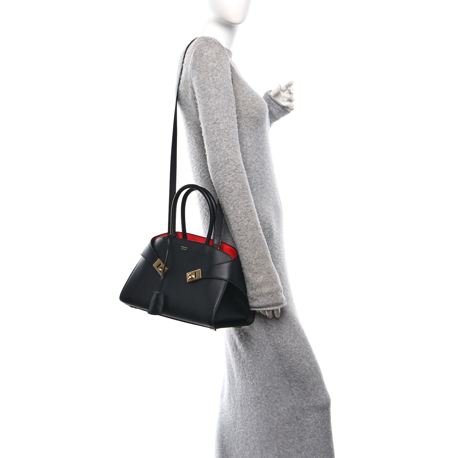 Salvatore Ferragamo Calfskin Medium Hug Soft Bicolor Shoulder Bag Black Flame Red 2 of 12