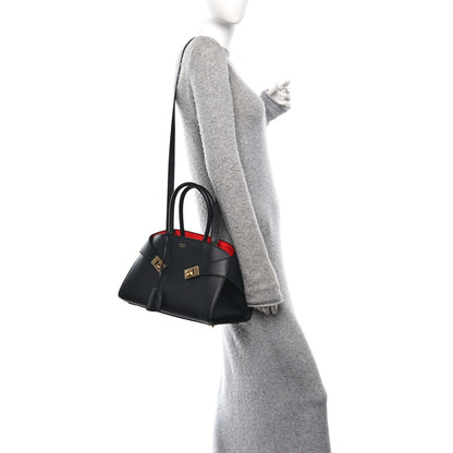Salvatore Ferragamo Calfskin Medium Hug Soft Bicolor Shoulder Bag Black Flame Red 2 of 12
