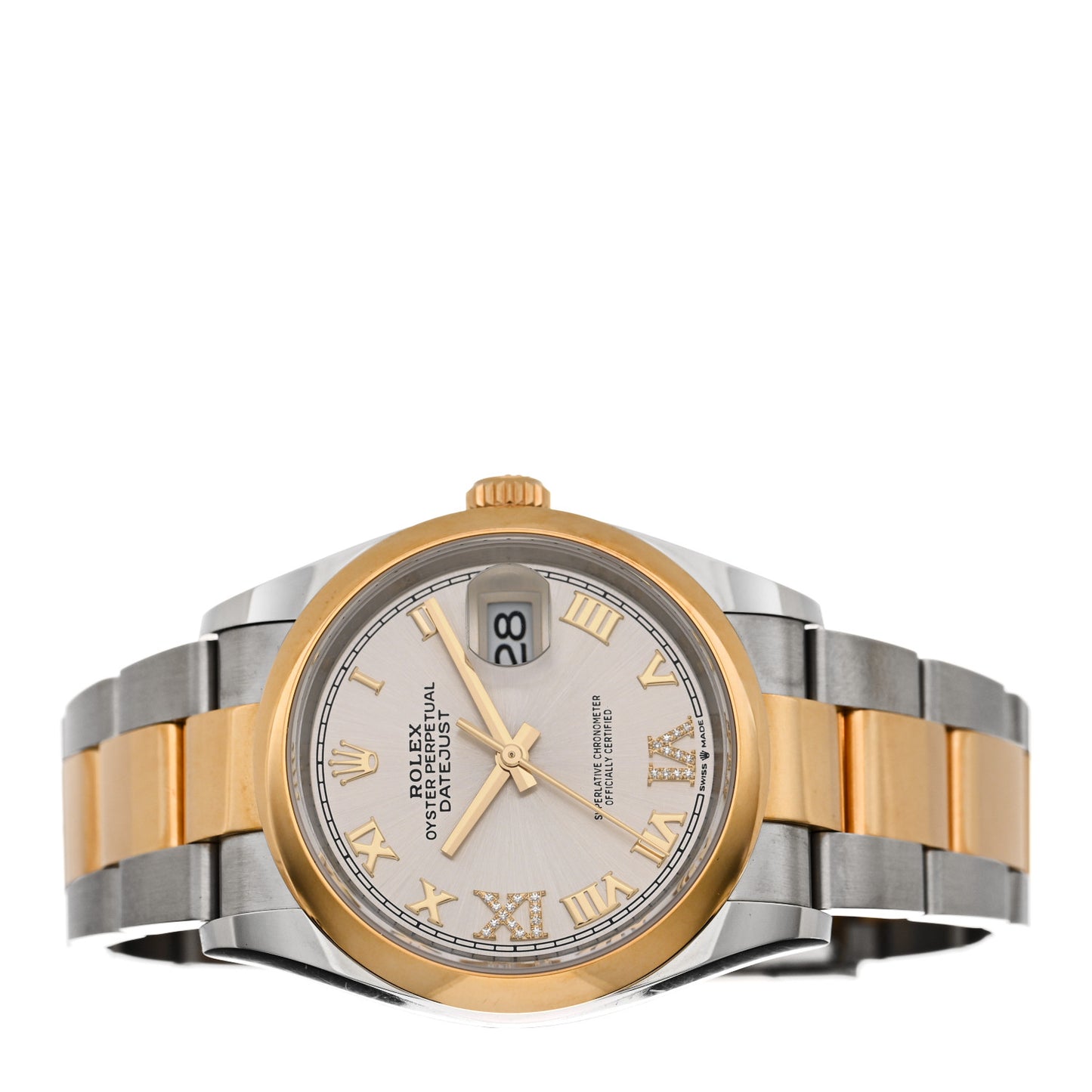 Stainless Steel 18K Yellow Gold Diamond 36mm Oyster Perpetual Datejust Watch Silver Roman 126203